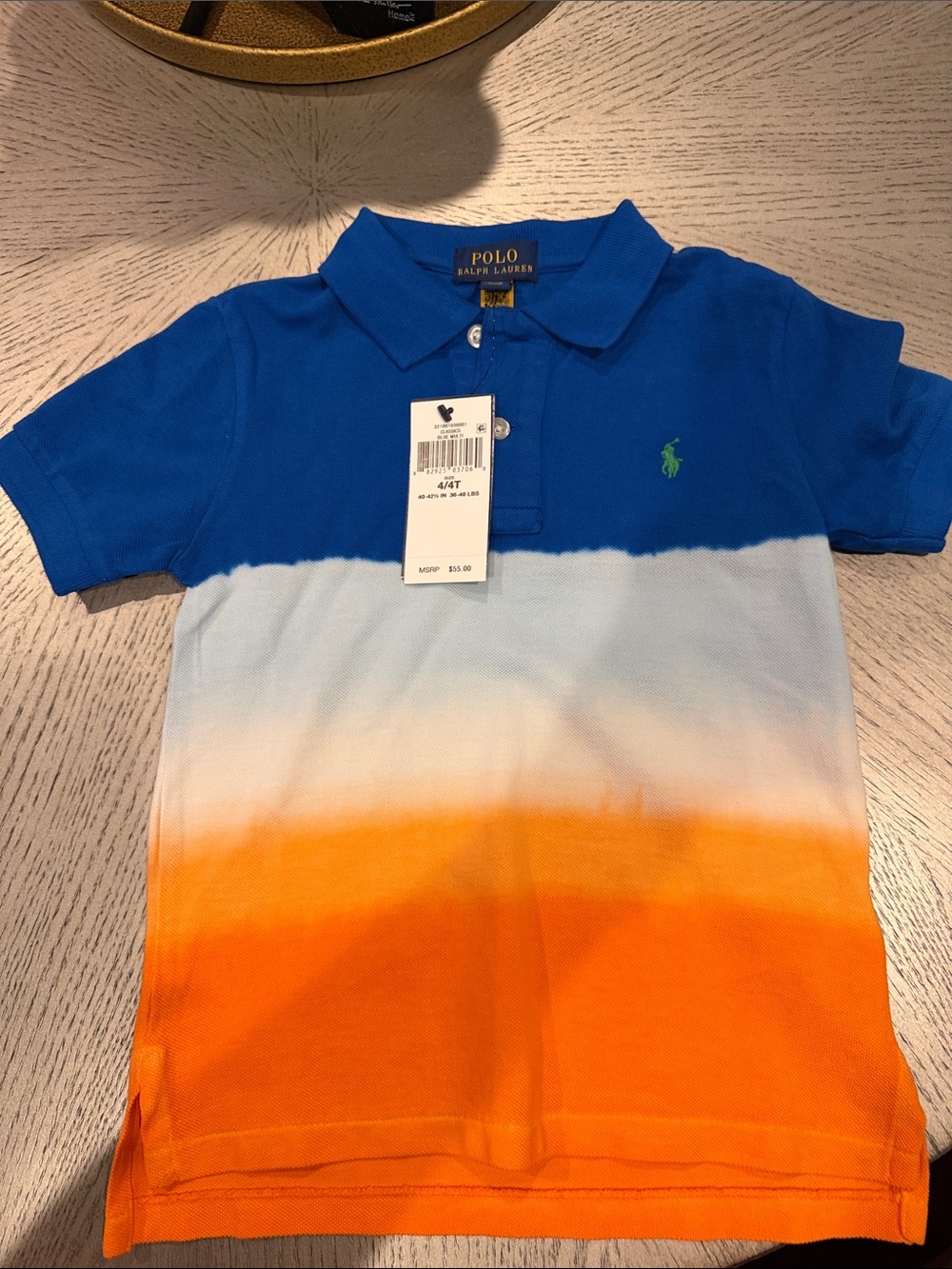 Polo by Ralph Lauren Blue, White & Orange Ombre Boys' Polo